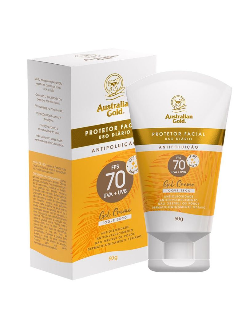 Protetor solar facial gel creme australian gold fps70