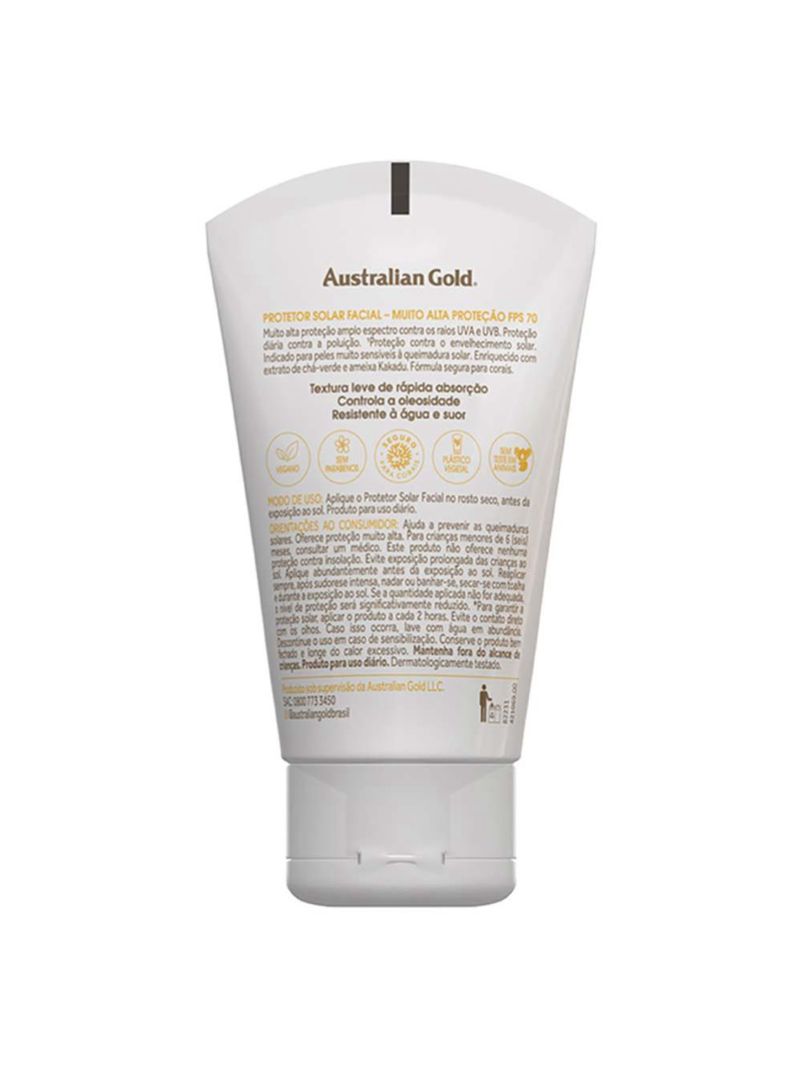 Protetor solar facial gel creme australian gold fps70