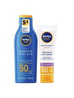Nivea kit – protetor solar sun protect & hidrata fps50 200ml + protetor solar facial beauty expert sensitive fps50 50g