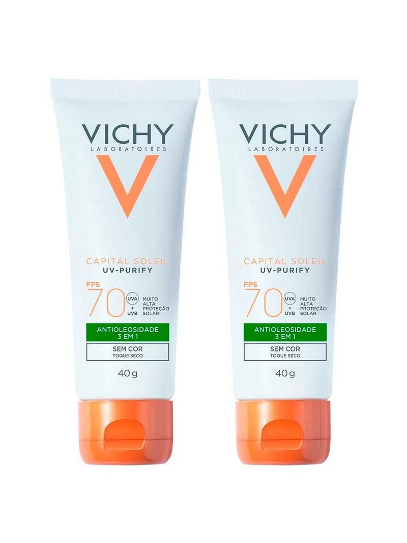 Vichy idéal soleil purify kit com 2 unidades – protetor solar facial fps70 – 40g
