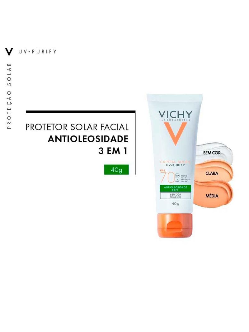 Vichy idéal soleil purify kit com 2 unidades – protetor solar facial fps70 – 40g
