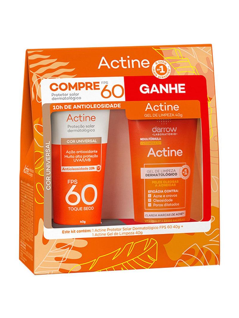 Darrow actine kit – protetor solar facial com cor fps60 + gel de limpeza facial