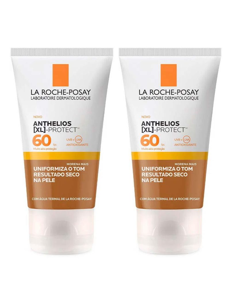 La roche-posay anthelios xl protect kit com 2 unidades – protetor solar facial com cor 60 (morena mais) fps60
