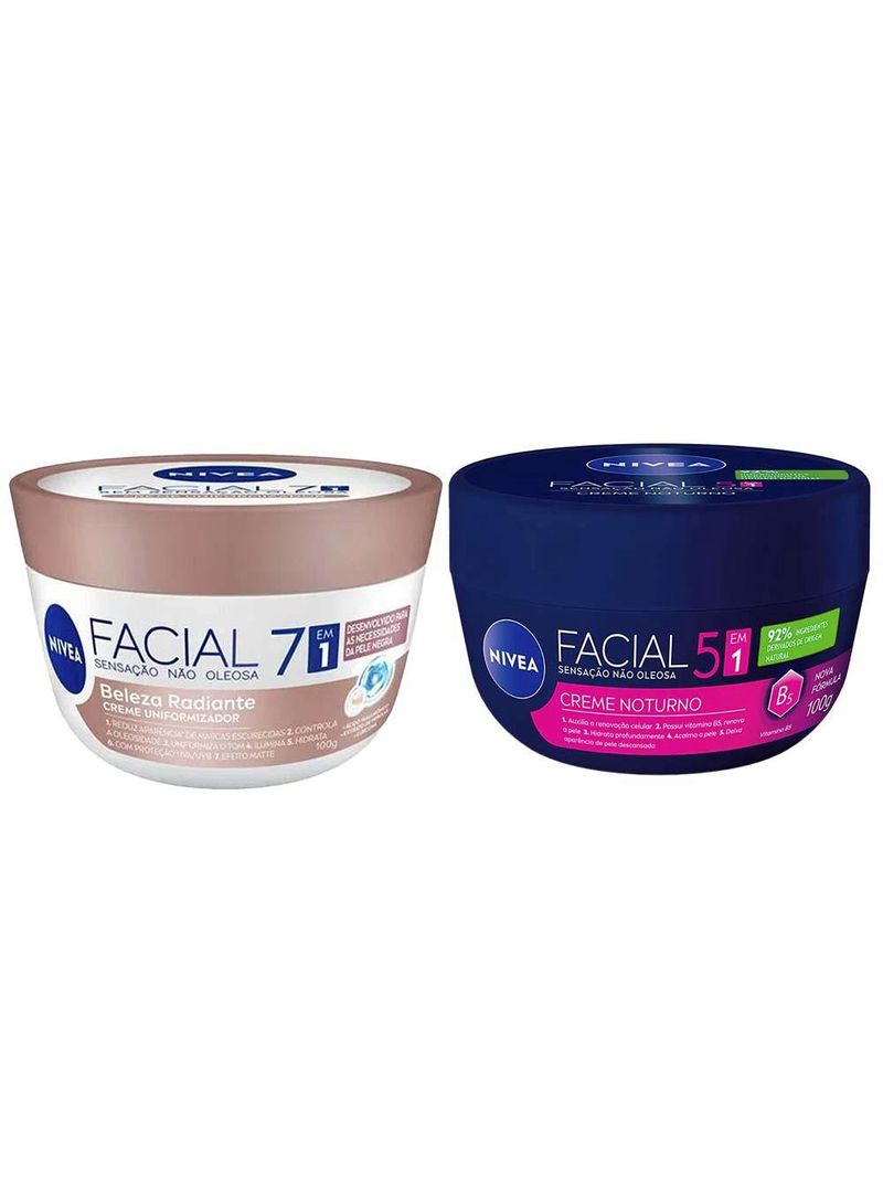 Nivea kit – creme hidratante facial 7 em 1 beleza radiante 100g + creme hidratante facial noturno 100g