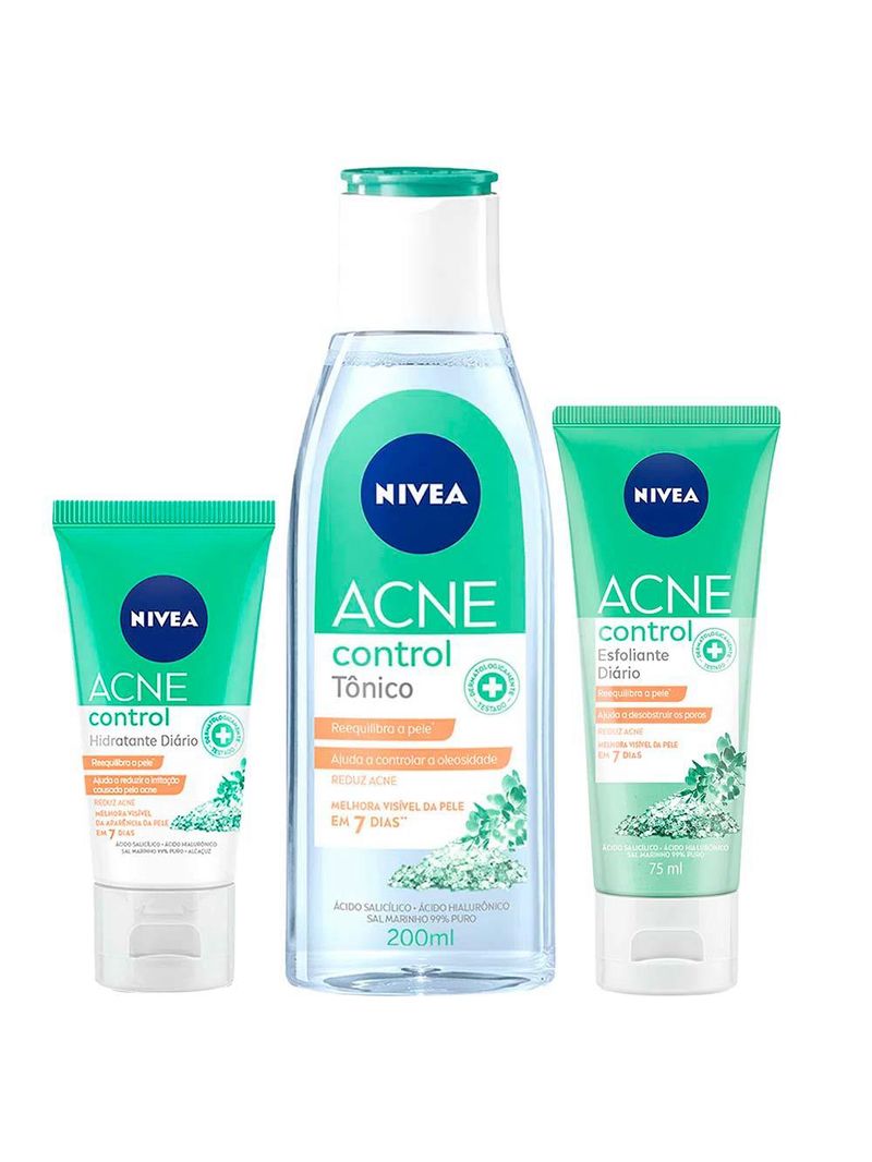Nivea acne control kit – esfoliante facial 75ml + tônico facial 200ml + hidratante facial 50ml