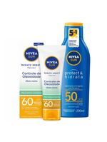 Nivea kit – protetor solar sun protect & hidrata fps50 200ml + protetor solar facial sun beauty expert pele oleosa fps50 50g