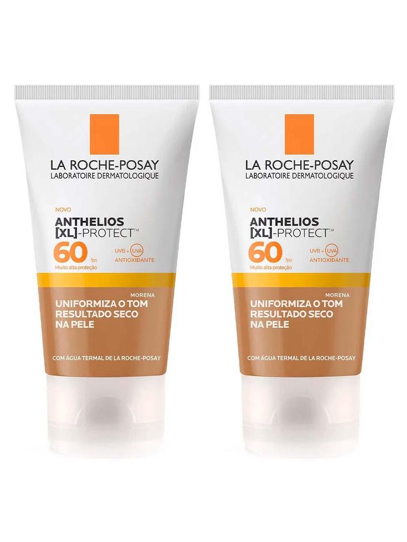 La roche-posay anthelios xl protect kit com 2 unidades – protetor solar facial com cor 40 (morena) fps60 – 40g