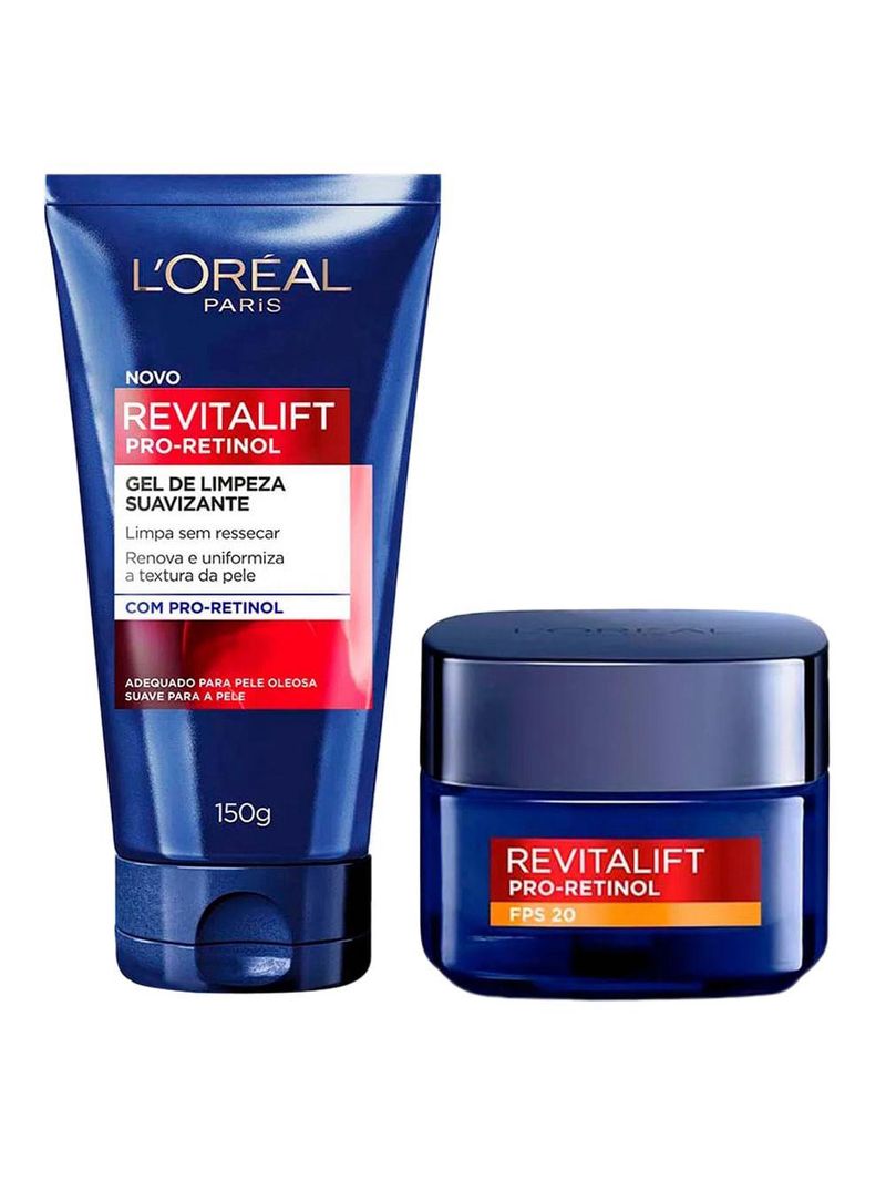L'oréal paris kit - gel de limpeza facial + creme facial antirrugas