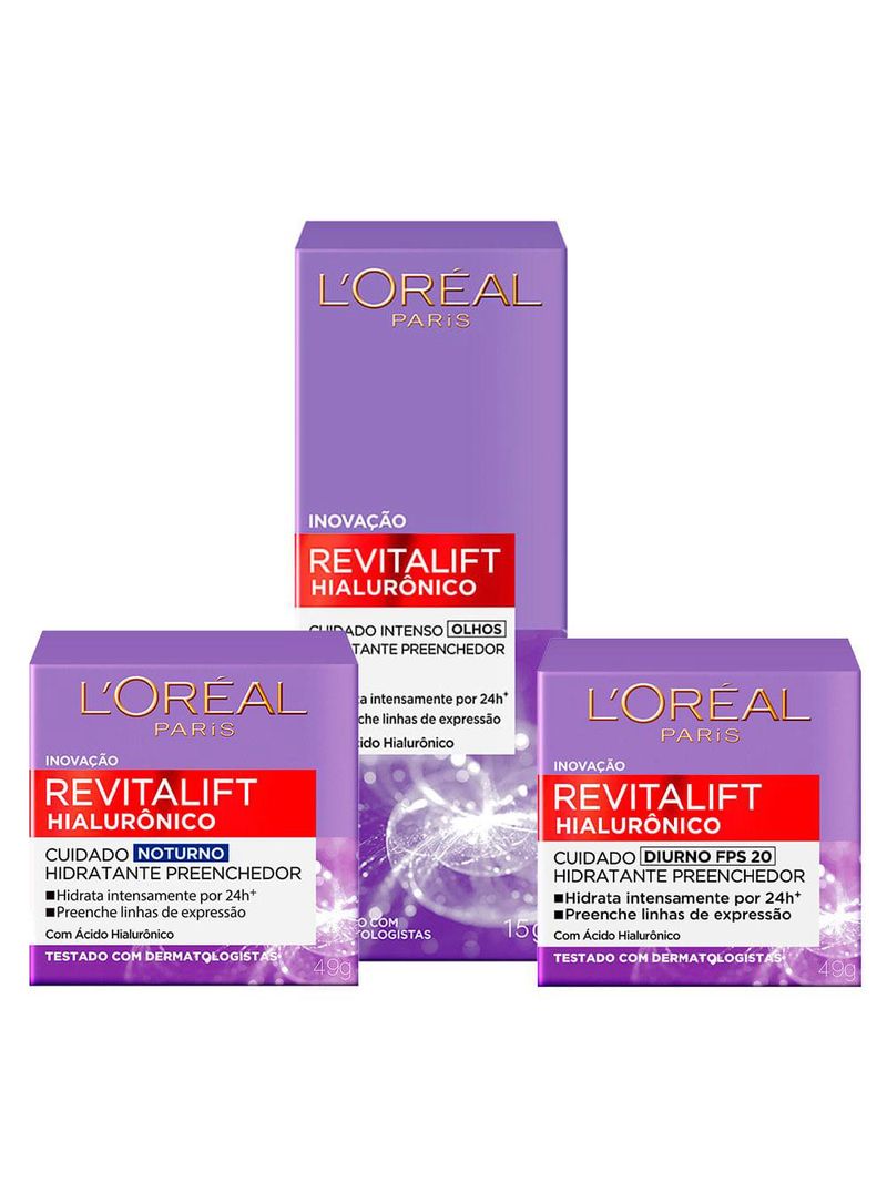 L'oréal paris revitalift hialurônico kit - diurno + noturno + creme para olhos