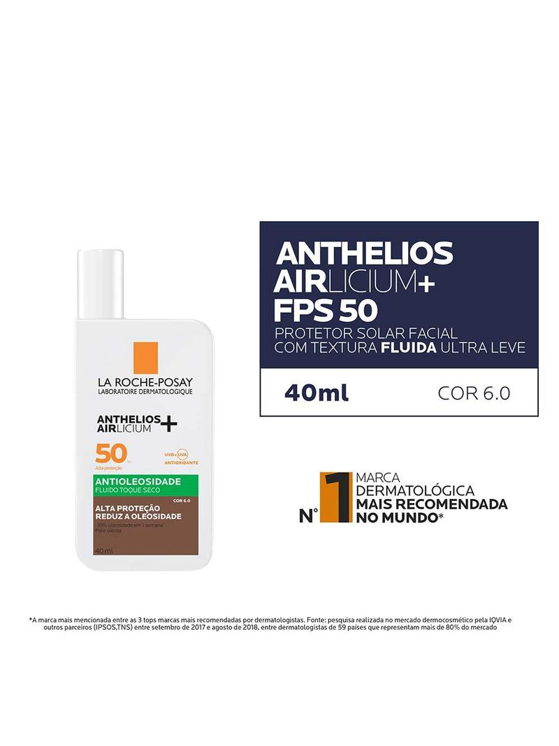 Protetor solar facial com cor la roche-posay anthelios airlicium+ fluido fps50