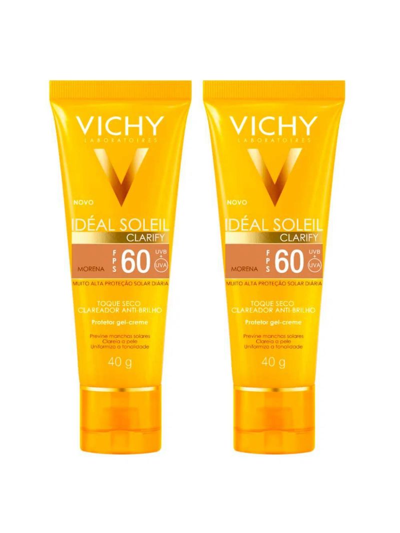 Vichy idéal soleil clarify kit com 2 unidades – protetor solar facial com cor fps60 - morena