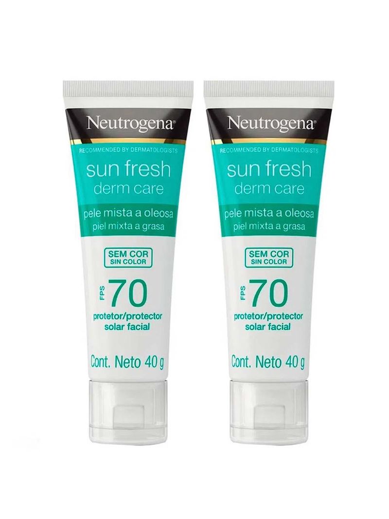 Neutrogena protetor solar facial sun fresh derm care fps70 40g kit - 2 unidades