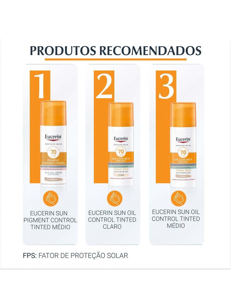 Protetor solar com cor eucerin sun pigment control creme facial tinted fps70 50ml