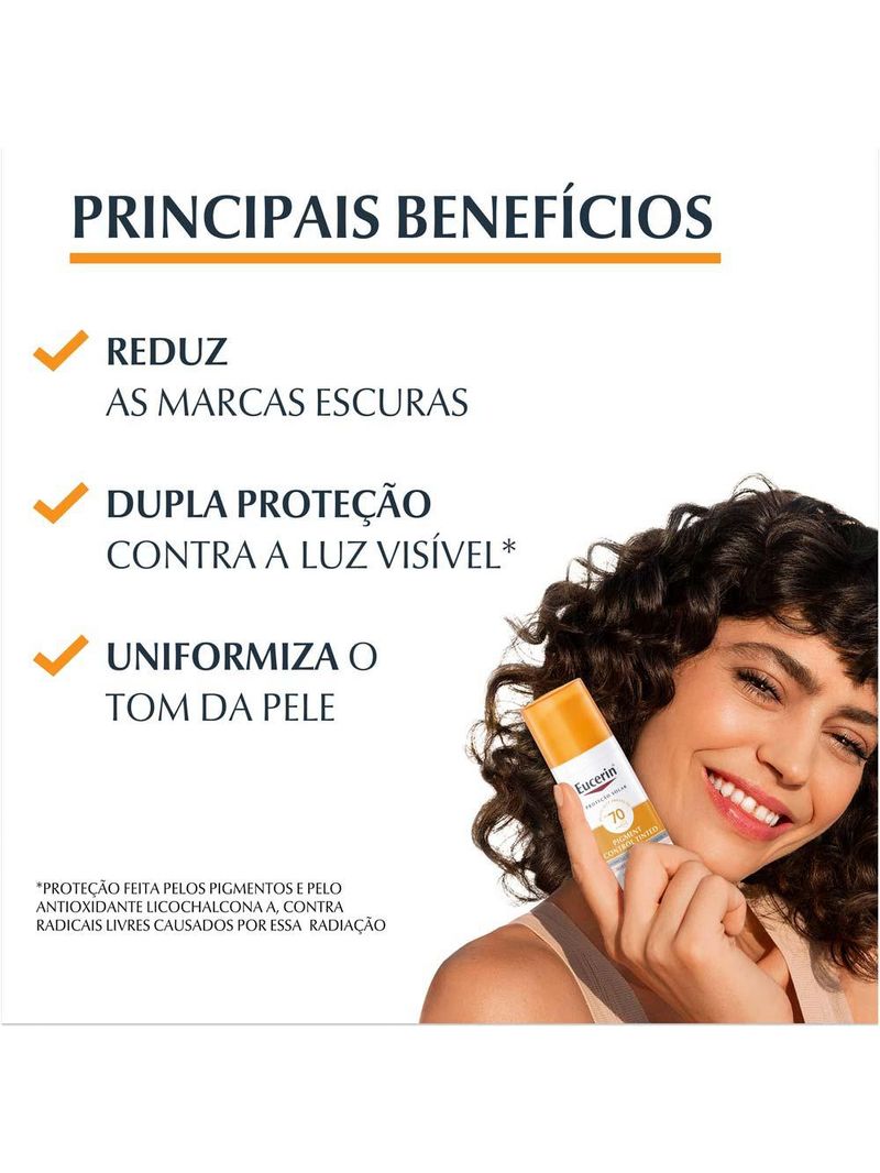 Protetor solar com cor eucerin sun pigment control creme facial tinted fps70 50ml