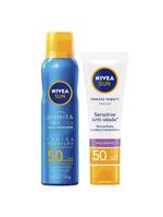 Nivea kit - protetor solar spray protect & toque seco fps50 200ml + protetor solar facial beauty expert sensitive fps 50 50g