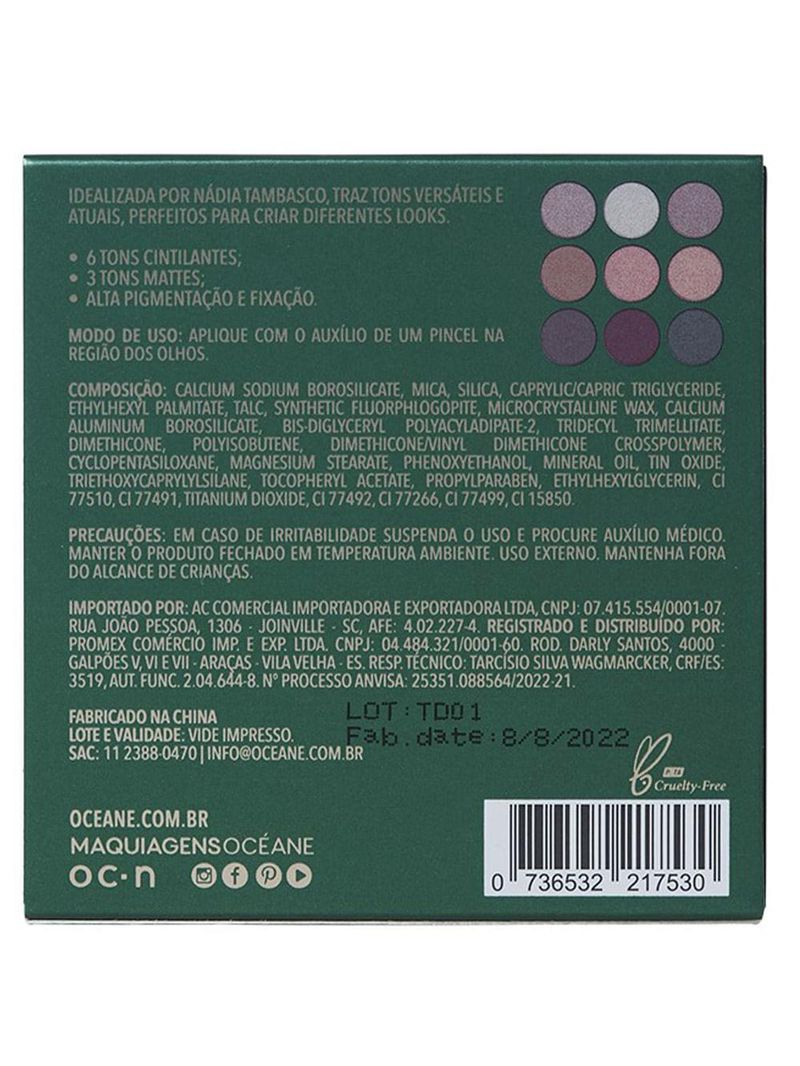 Paleta de sombras nádia tambasco by océane to go - trendy