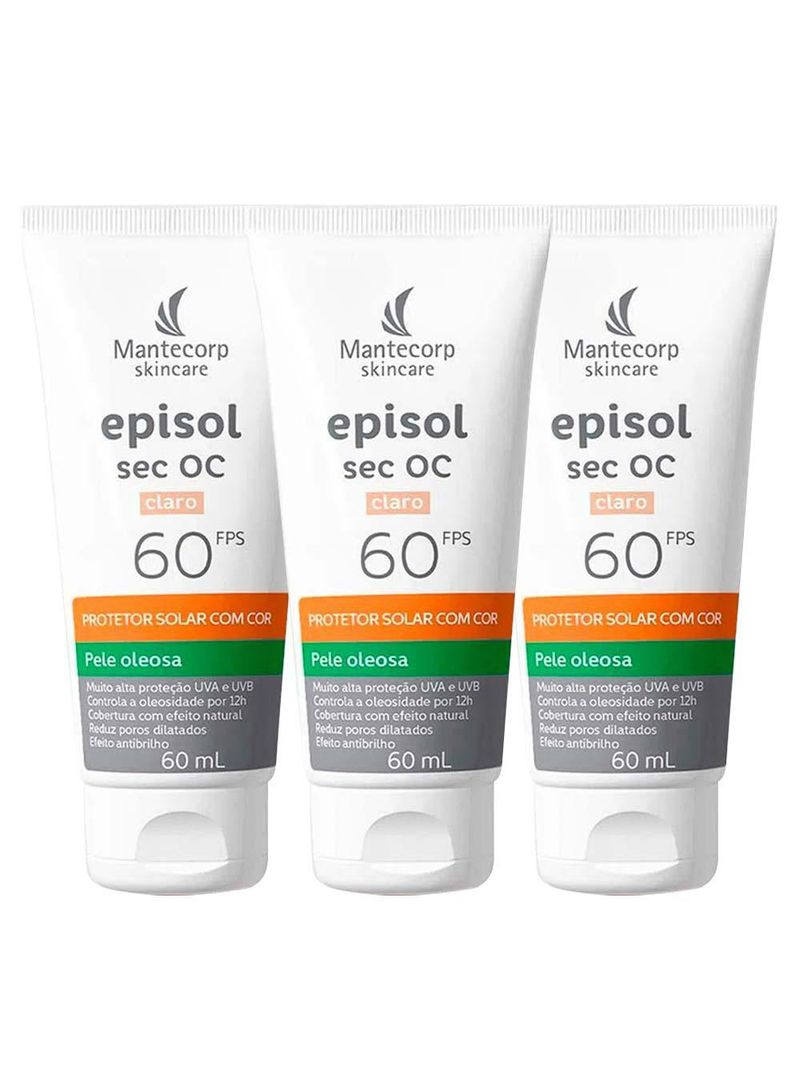 Mantecorp episol sec oc kit com 3 unidades – protetor solar facial fps60 – claro 60ml