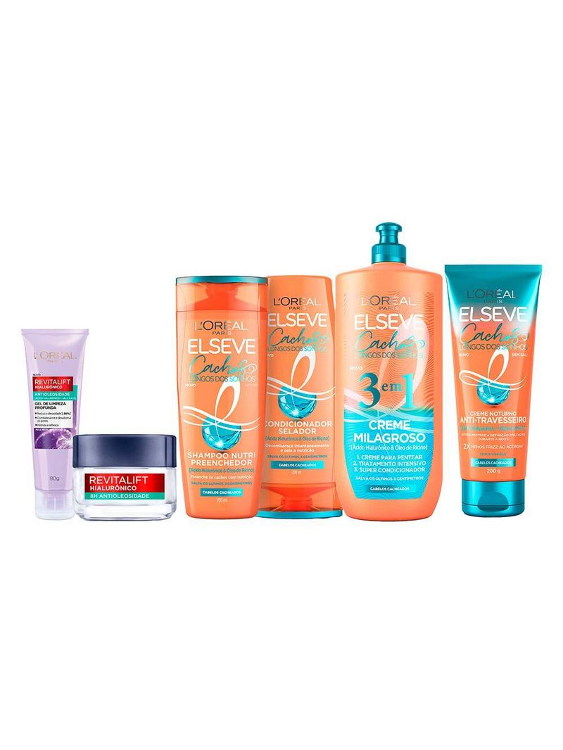 L’oréal paris kit – gel de limpeza profunda + gel creme facial + creme milagroso 3 em 1 + creme noturno + shampoo + condicionador