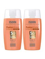 Isdin fusion water 5 stars color kit com 2 unidades – protetor solar facial com cor fps50 – 50ml – escura