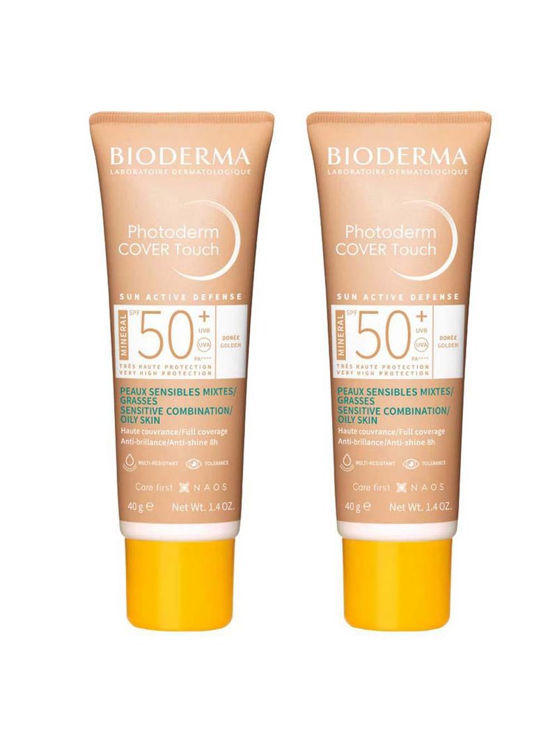 Bioderma photoderm cover touch kit com 2 unidades – protetor solar facial com cor fps50+ – médio 40ml