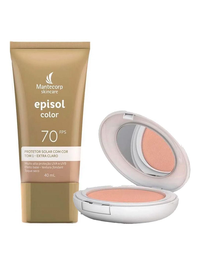 Episol color kit mantecorp - pó compacto fps50 + protetor solar tom 1 - extra claro