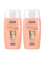 Isdin fusion water 5 stars color kit com 2 unidades – protetor solar facial com cor fps50 – 50ml – média