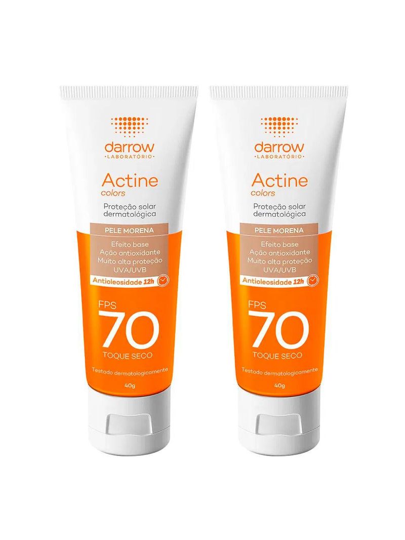 Darrow actine colors kit com 2 unidades – protetor solar facial com cor fps70 – pele morena 40g