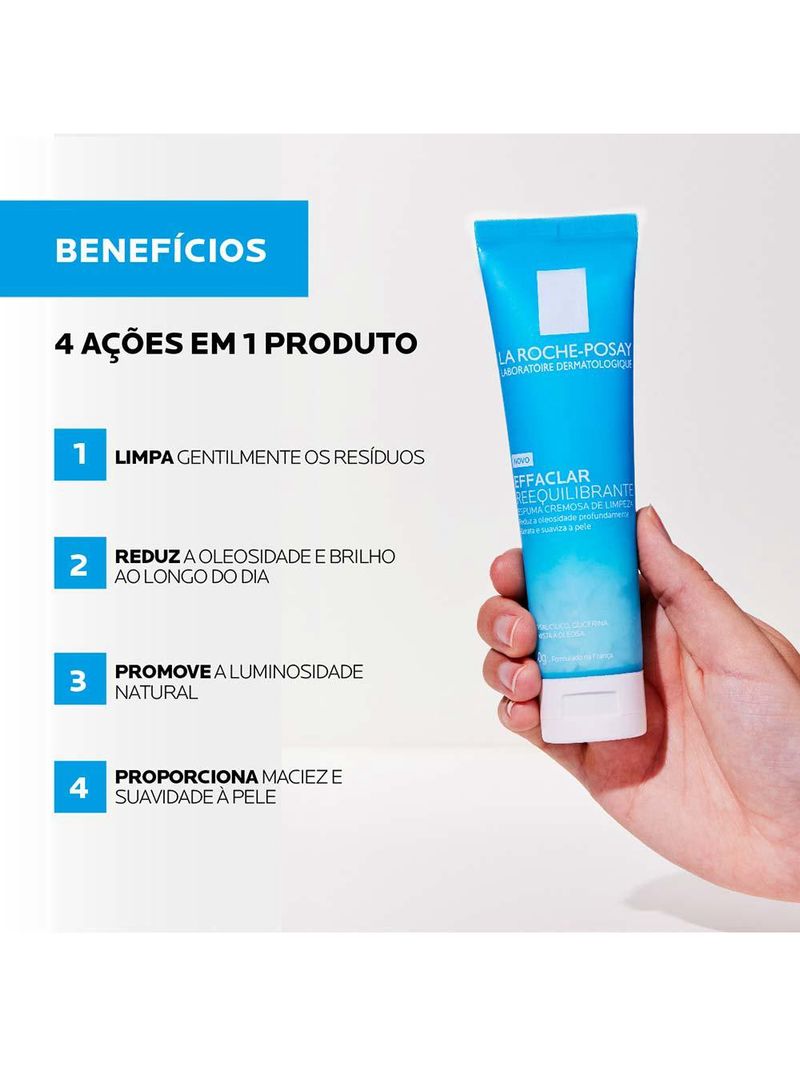 Espuma de limpeza facial cremosa la roche-posay effaclar reequilibrante