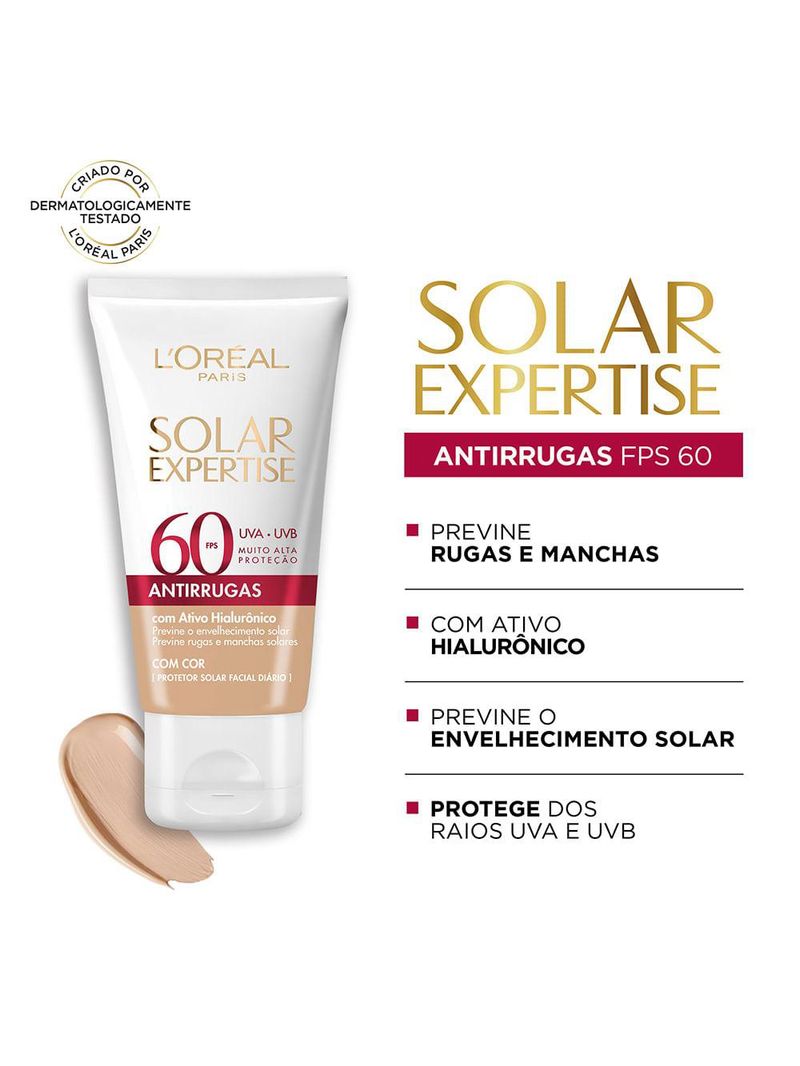 Protetor solar facial l'oréal paris solar expertise antirrugas com cor fps60