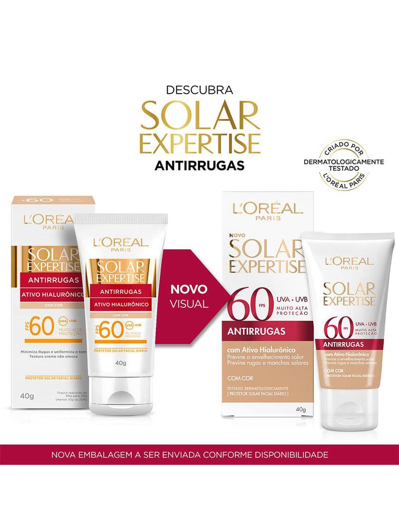 Protetor solar facial l'oréal paris solar expertise antirrugas com cor fps60