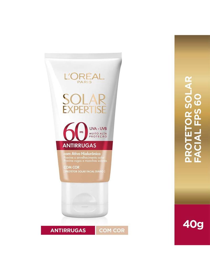 Protetor solar facial l'oréal paris solar expertise antirrugas com cor fps60