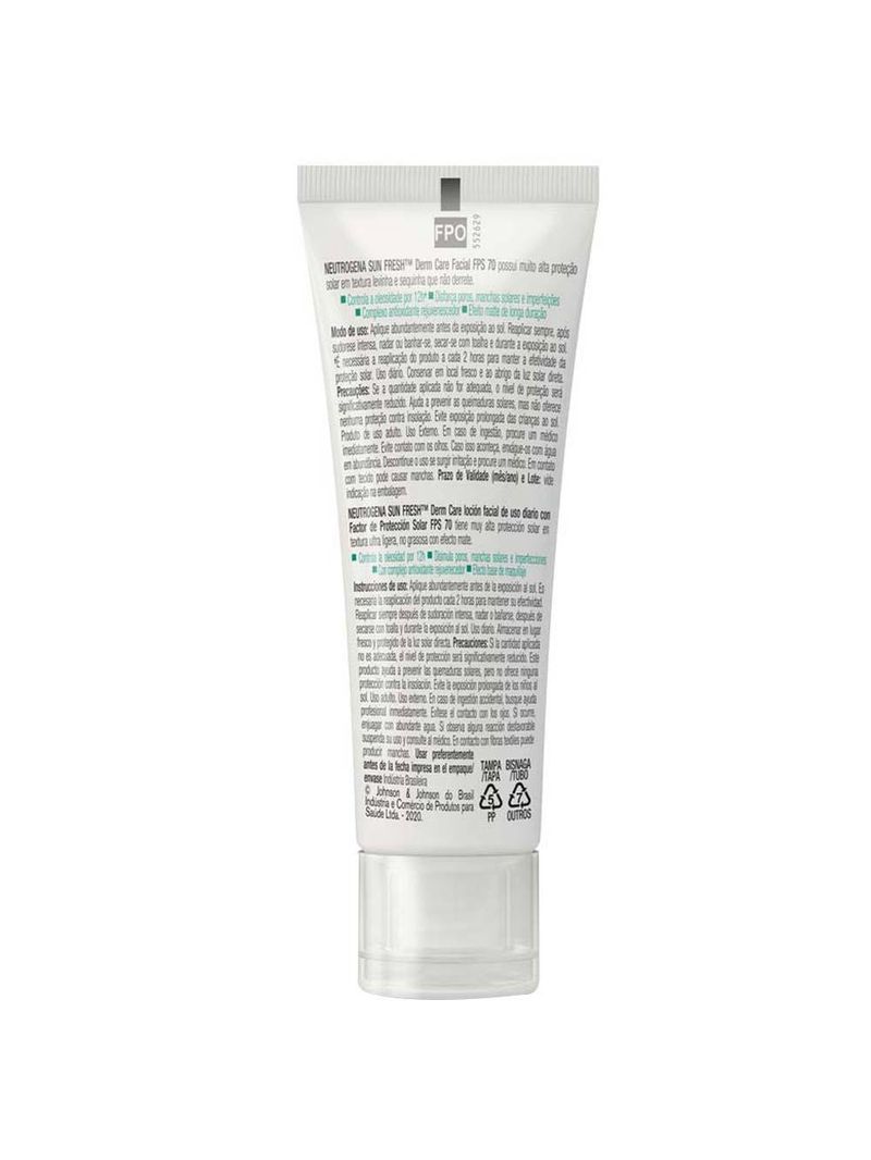 Protetor solar facial para pele oleosa neutrogena sun fresh derm care fps70