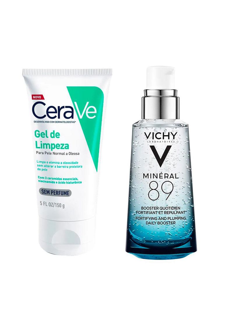 Vichy mineral 89 e cerave kit – sérum facial + gel de limpeza