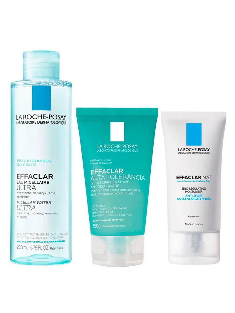 La roche-posay effaclar kit - hidratante facial + gel de limpeza + solução micelar