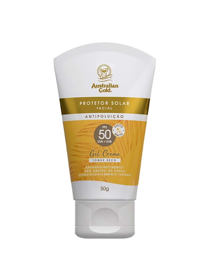 Protetor solar facial australian gold antipoluição fps50
