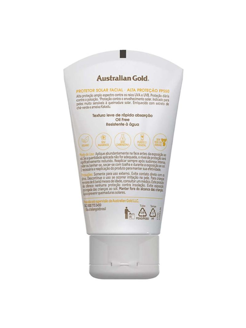 Protetor solar facial australian gold antipoluição fps50