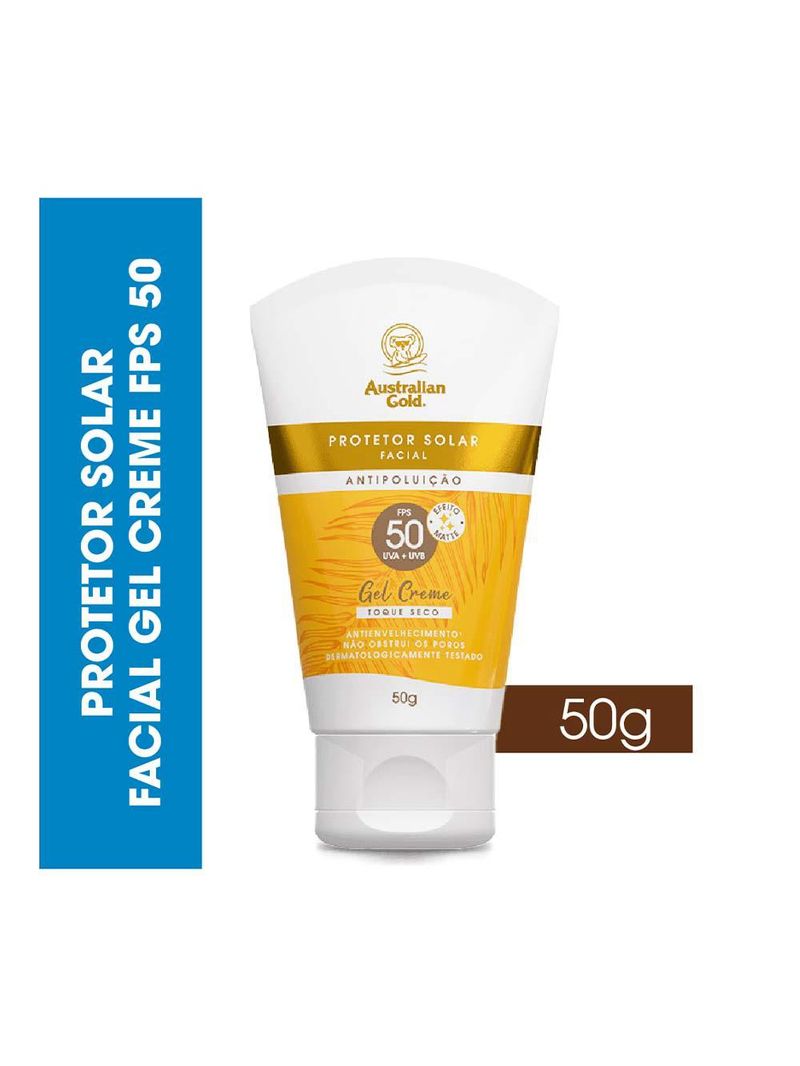 Protetor solar facial australian gold antipoluição fps50