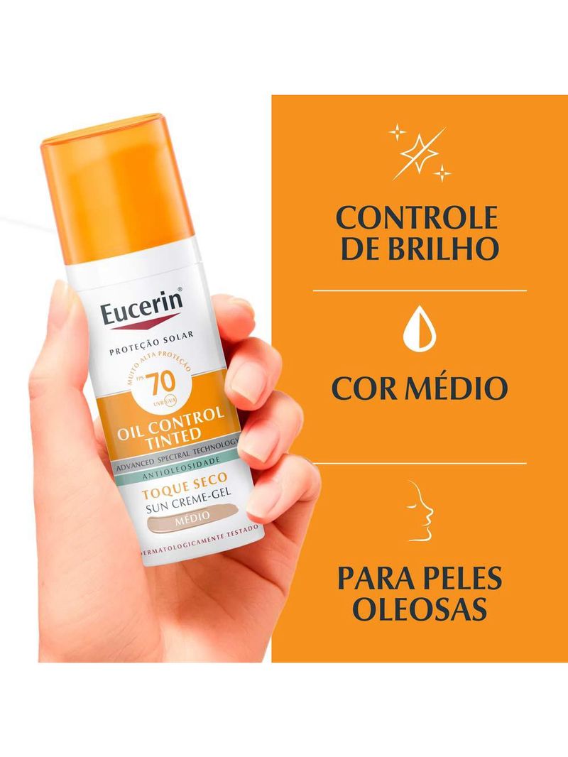 Eucerin sun oil control tinted médio fps70 creme facial