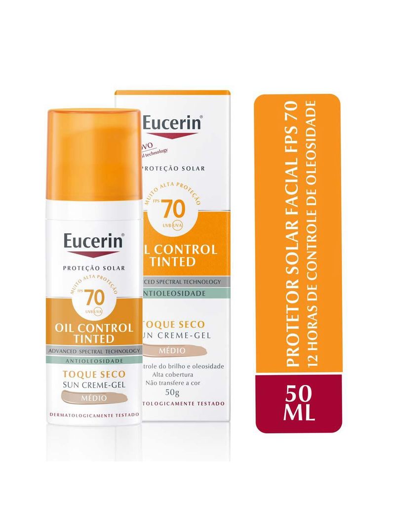 Eucerin sun oil control tinted médio fps70 creme facial