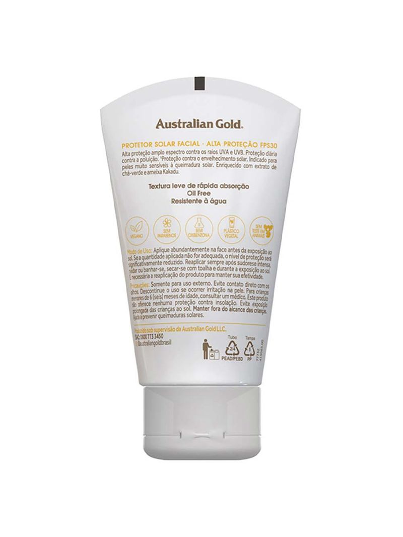 Protetor solar facial australian gold antipoluição fps30