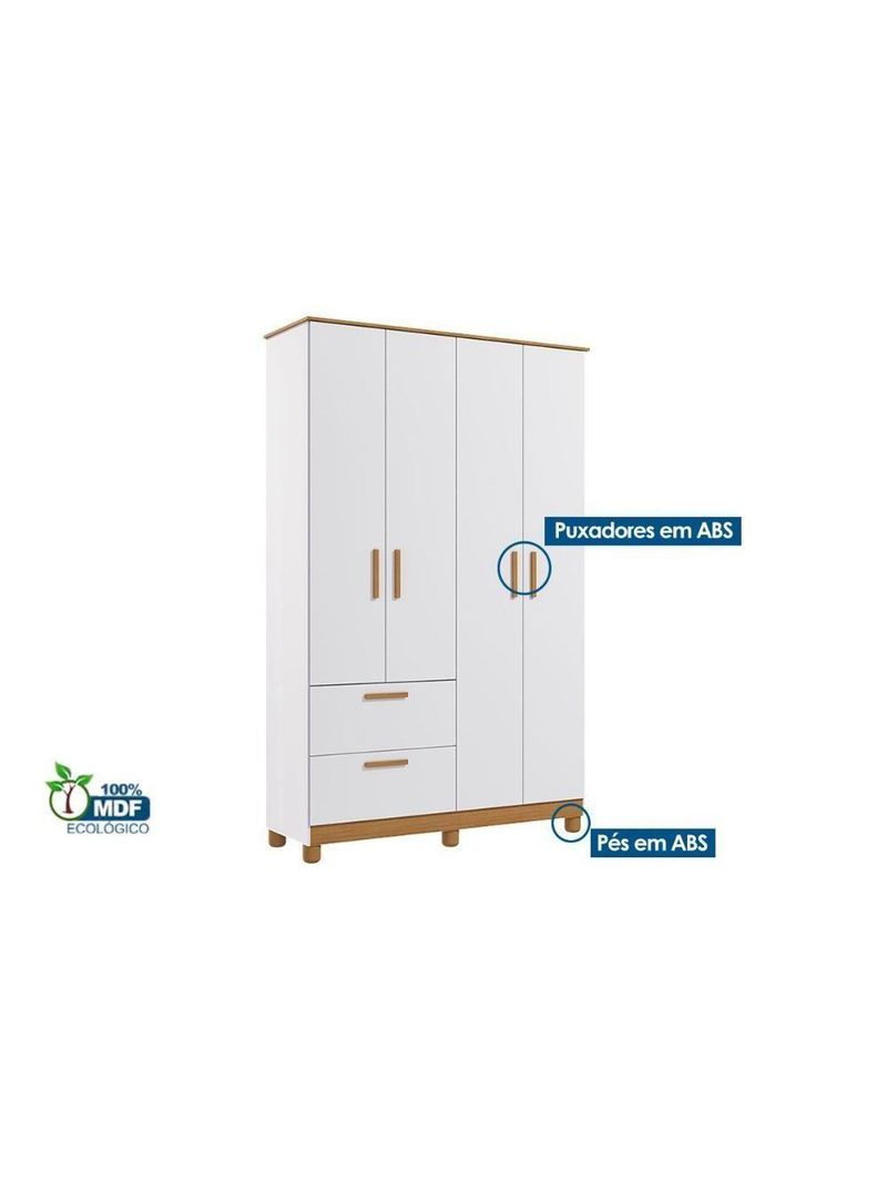 Guarda Roupa Bebê 4 Portas e 2 Gavetas Jujuba Branco - Permóbili Baby