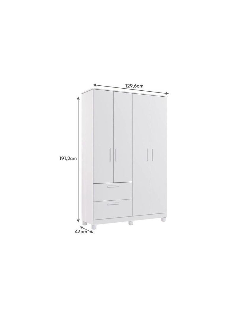 Guarda Roupa Bebê 4 Portas e 2 Gavetas Jujuba Branco - Permóbili Baby
