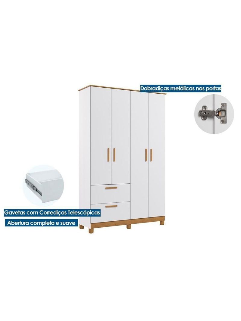 Guarda Roupa Bebê 4 Portas e 2 Gavetas Jujuba Branco - Permóbili Baby