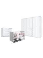 Quarto De Bebê Americano 6 Portas Com Berço Nacional Mel Branco Acetinado - Reller - Henn