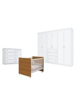 Quarto De Bebê Americano 6 Portas Com Berço Nacional Mel Branco Savana- Reller - Henn