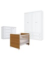 Quarto De Bebê Americano 4 Portas Com Berço Nacional Mel Branco Savana - Reller - Henn