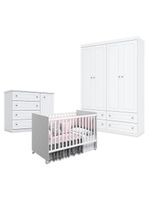 Quarto De Bebê Americano 4 Portas Com Berço Nacional Mel Branco Acetinado - Reller - Henn