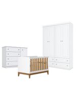 Quarto De Bebê Americano 4 Portas Com Berço Americano Flip Branco Acetinado Savana Reller - Henn