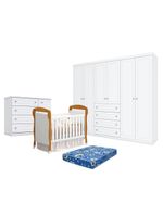 Quarto Bebê Americano 6 Portas Com Berço Danny Branco Acetinado Savana Reller Colchão Ortobom Henn