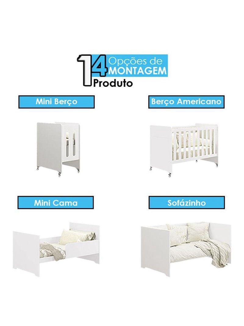 Quarto De Bebê Americano 4 Portas Com Berço Americano Evolution 4 Em 1 Branco Acetinado Reller Henn